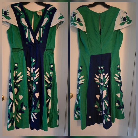 FARM Rio Green and Blue Embroidered Midi Dress - Picture 1 of 4